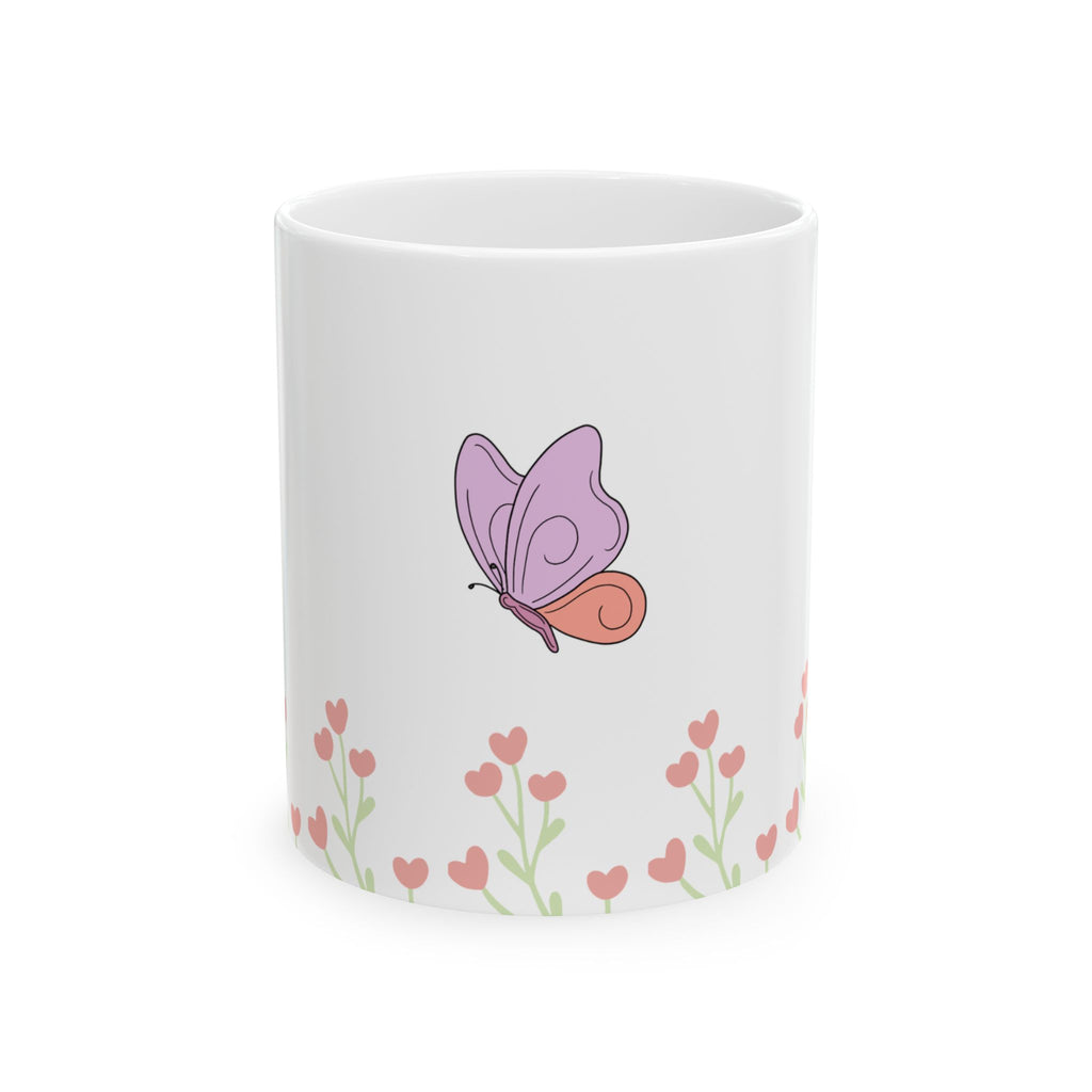 Butterfly Garden Ceramic Mug – Cute Pink Floral Butterfly Coffee Cup (11oz & 15oz)