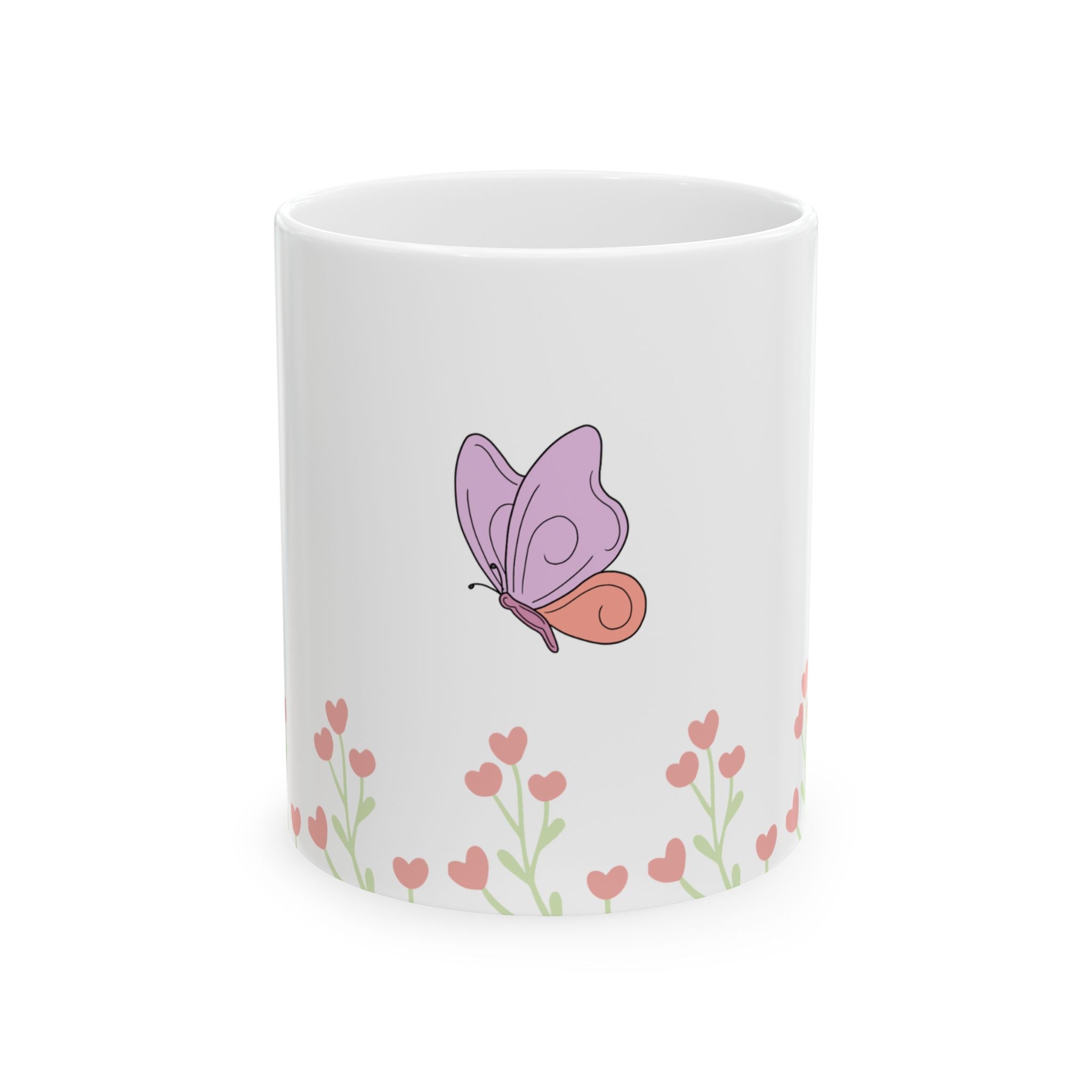 Butterfly Garden Ceramic Mug – Cute Pink Floral Butterfly Coffee Cup (11oz & 15oz)
