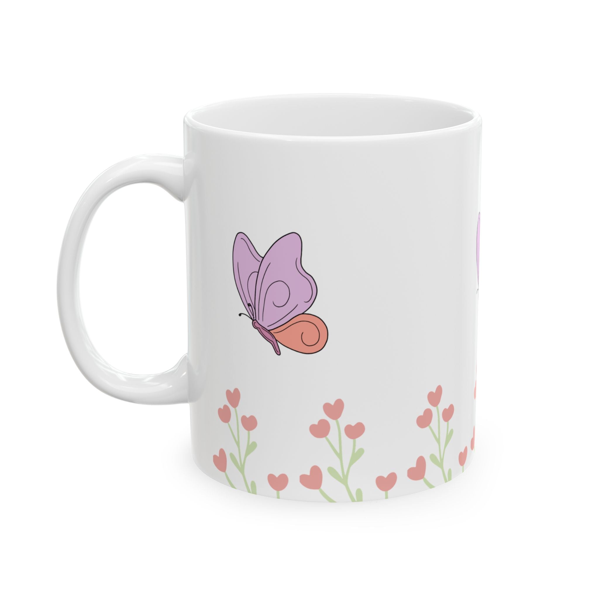 Butterfly Garden Ceramic Mug – Cute Pink Floral Butterfly Coffee Cup (11oz & 15oz)