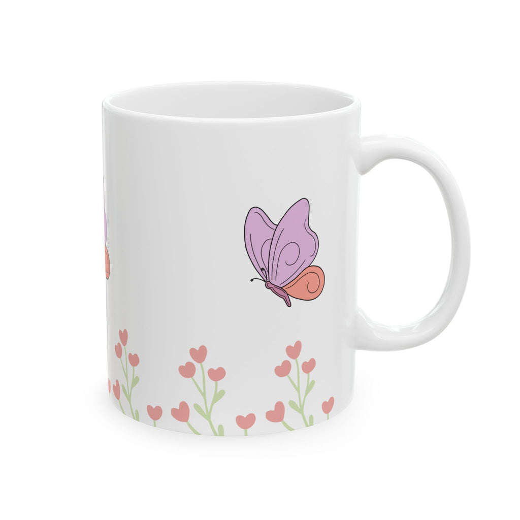 Butterfly Garden Ceramic Mug – Cute Pink Floral Butterfly Coffee Cup (11oz & 15oz)