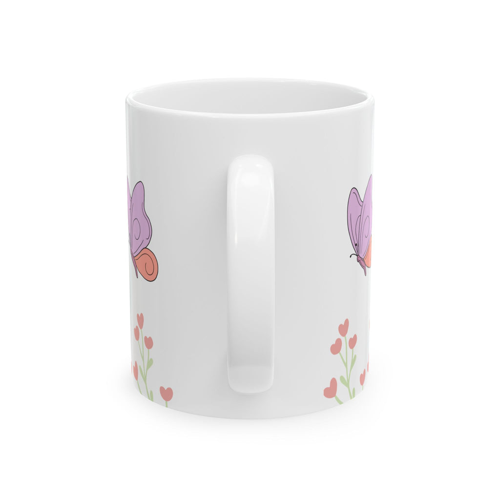 Butterfly Garden Ceramic Mug – Cute Pink Floral Butterfly Coffee Cup (11oz & 15oz)