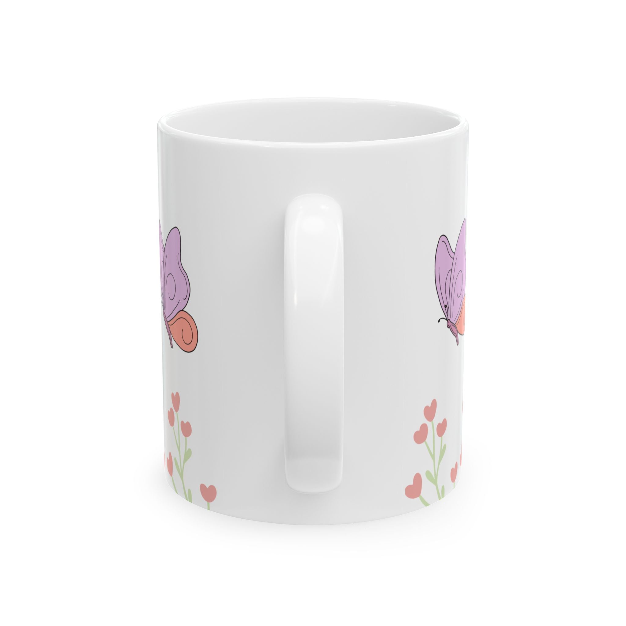 Butterfly Garden Ceramic Mug – Cute Pink Floral Butterfly Coffee Cup (11oz & 15oz)